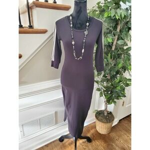 Boutique Redfox Women's Black Cotton Round Neck 3/4 Sleeve Knee Length Dress S